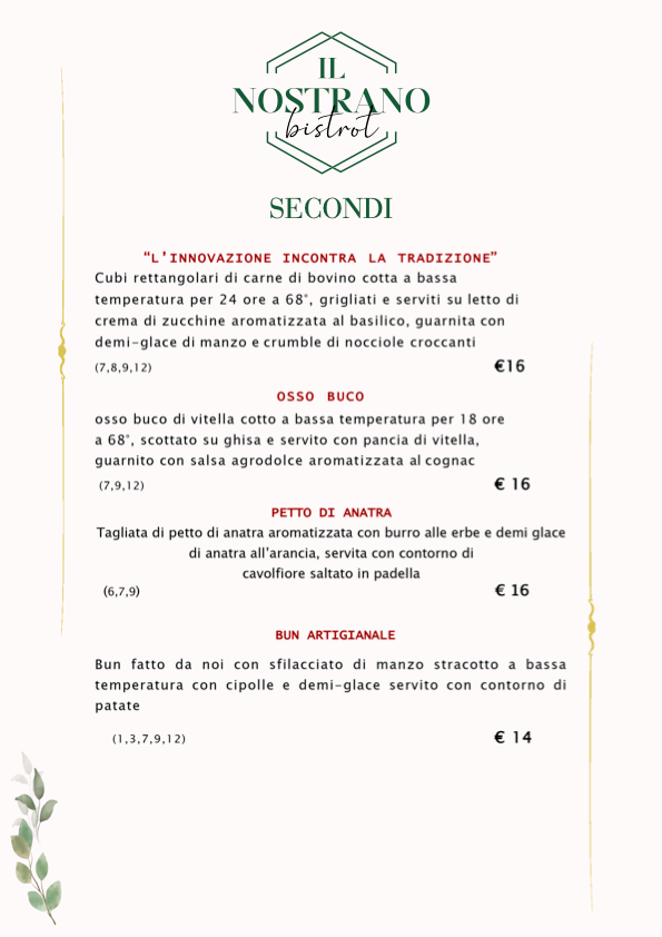 Specialità di carne a bassa temperatura del Nostrano Bistrot: Ossobuco 18h, Cubi di bovino 24h e Petto d'Anatra all'arancia a Viterbo.